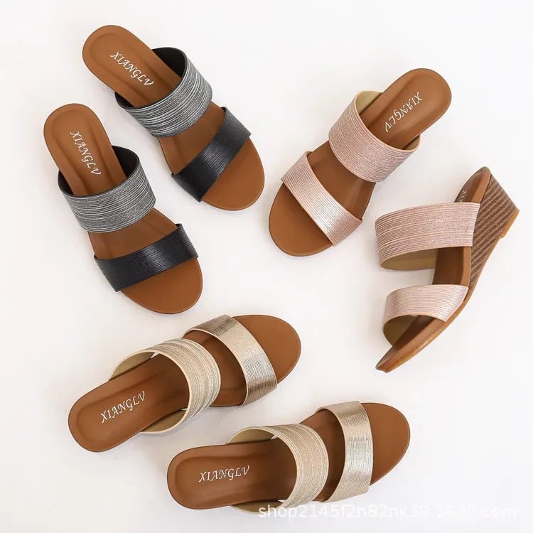 SIKETU | Slip On Wedges Women's Two-Band Sandals