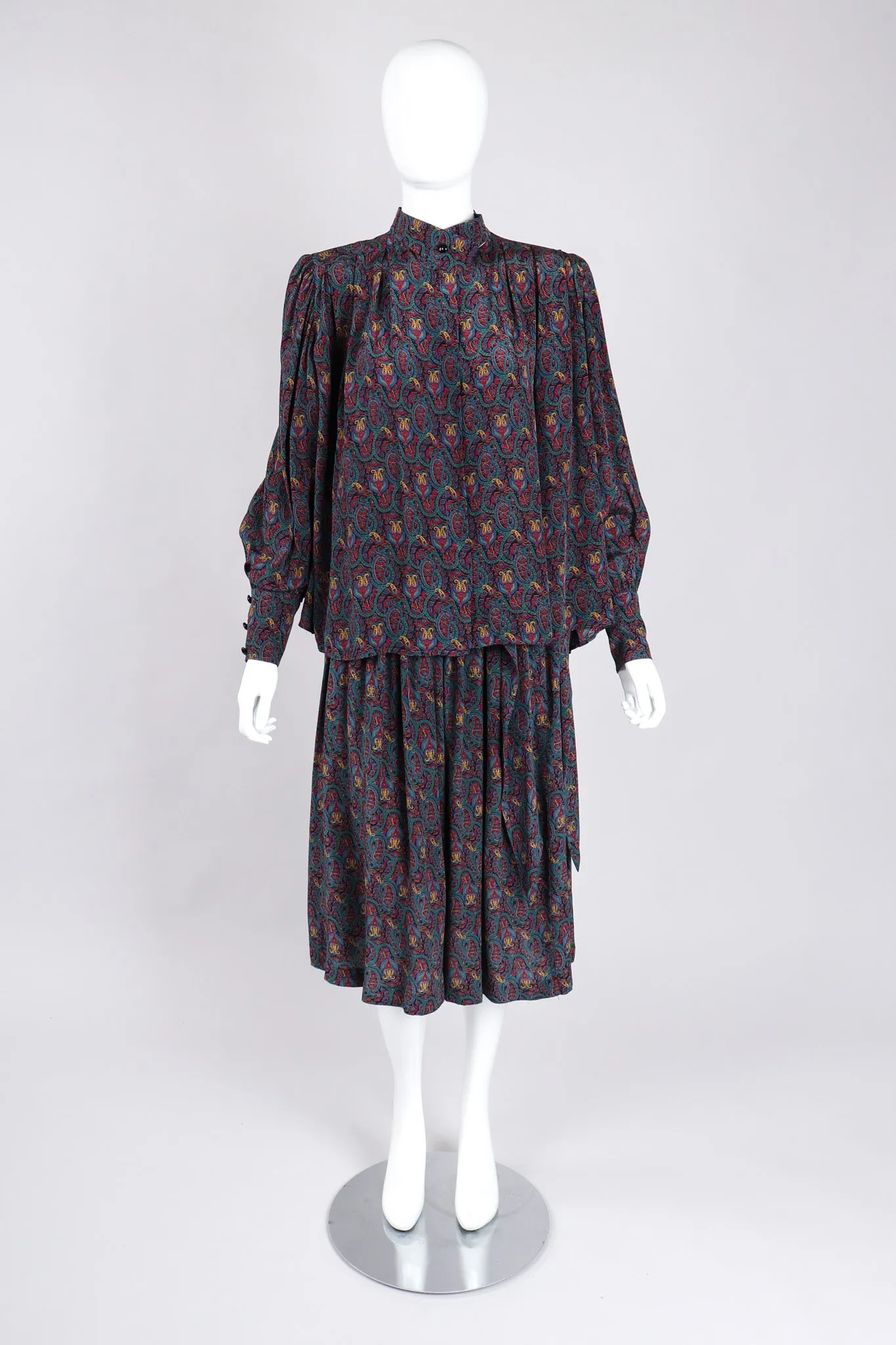 Silk Paisley Print Blouse & Skirt Set