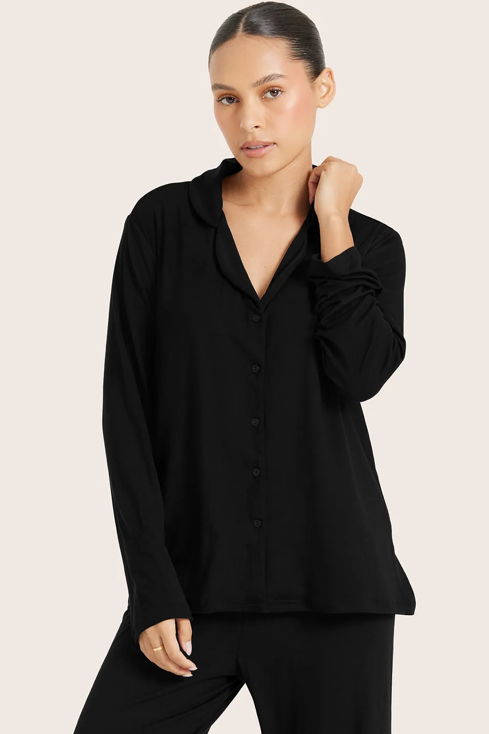 SLEEP JERSEY SLEEP BUTTON DOWN - ONYX