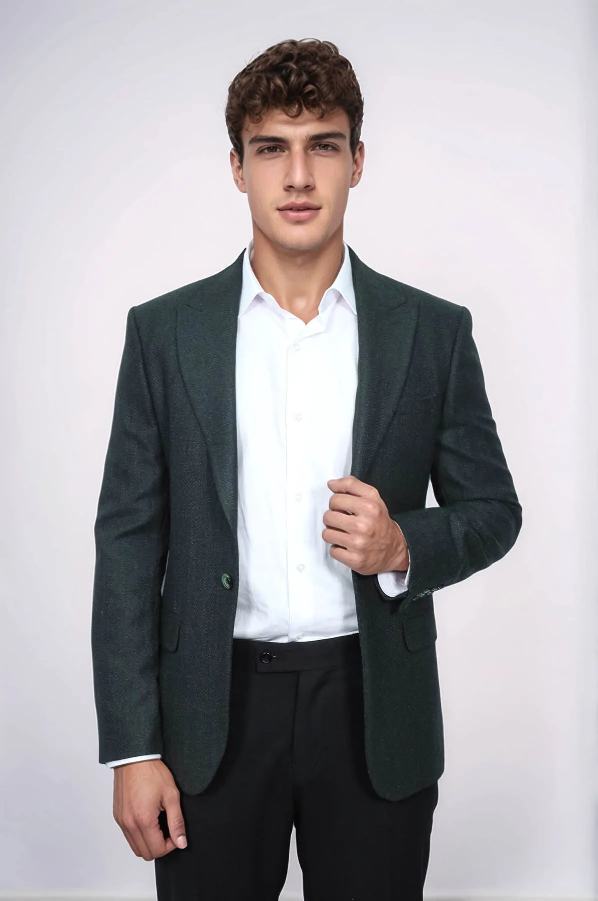 Slim Fit Patterned Dark Green Men Blazer - Wessi
