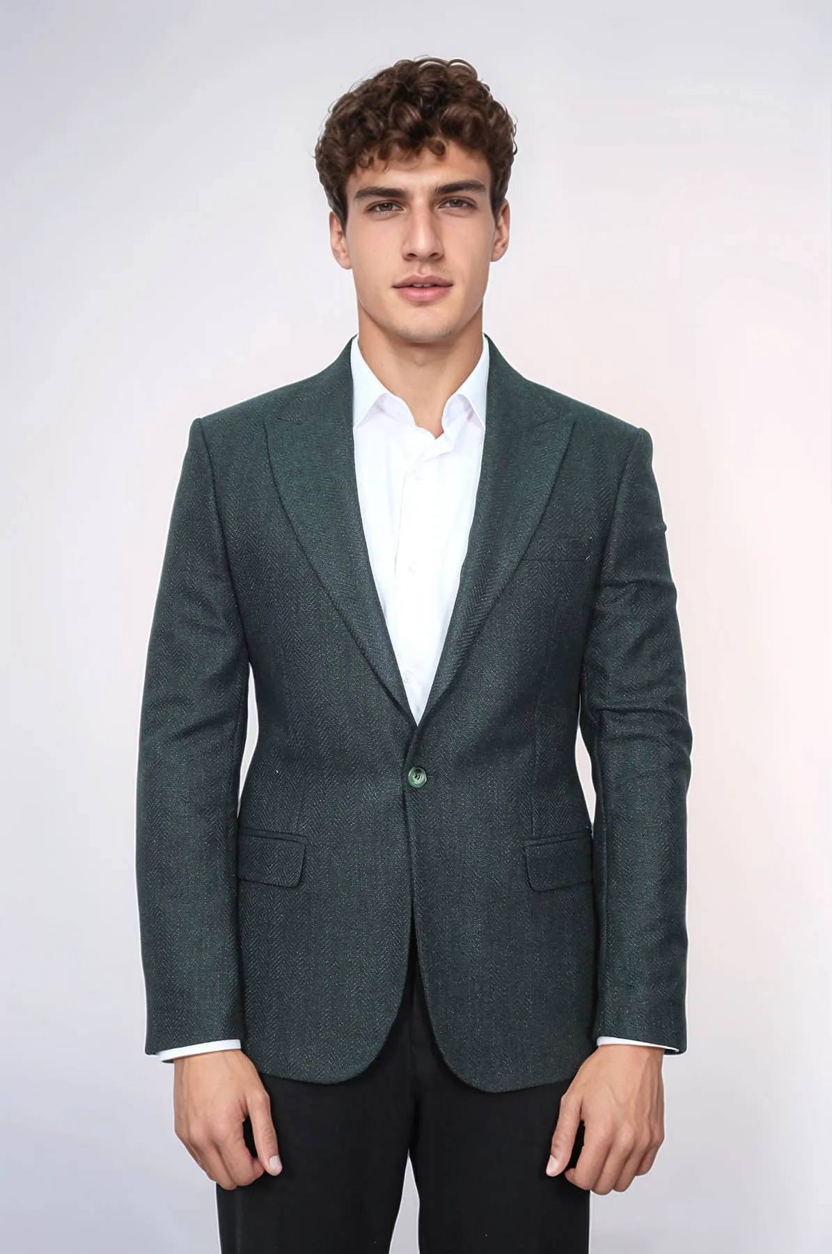Slim Fit Patterned Dark Green Men Blazer - Wessi