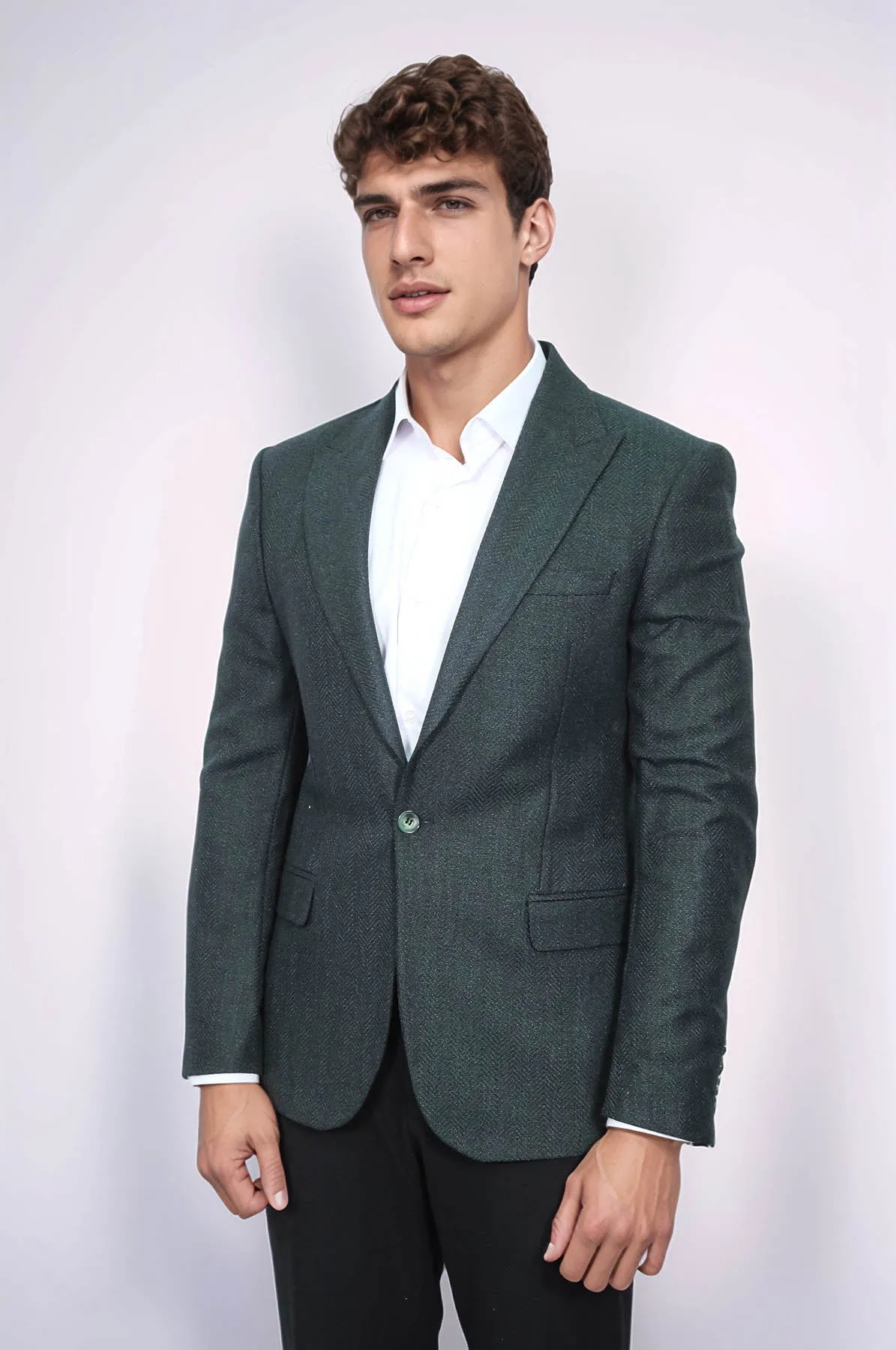 Slim Fit Patterned Dark Green Men Blazer - Wessi