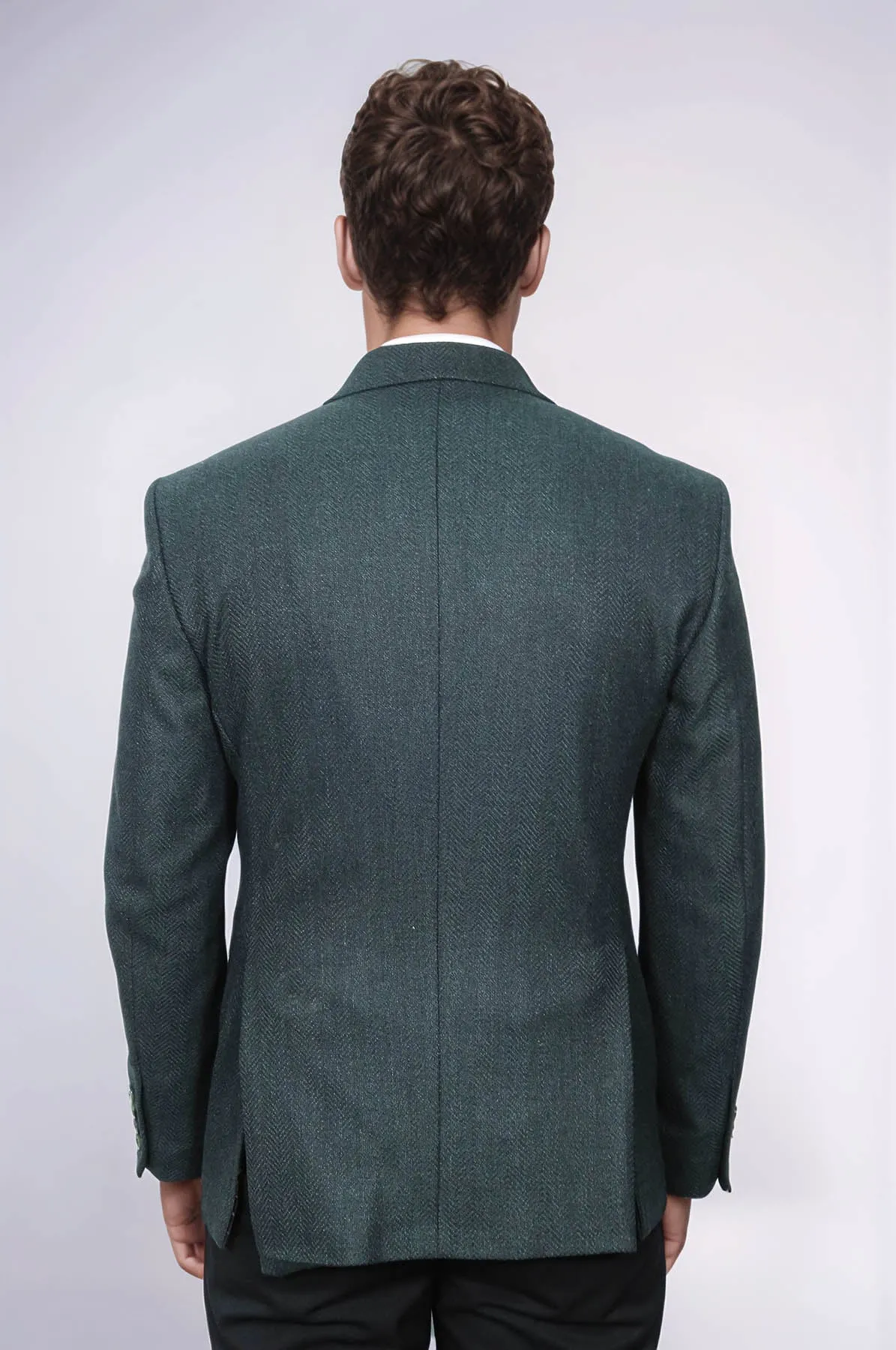 Slim Fit Patterned Dark Green Men Blazer - Wessi