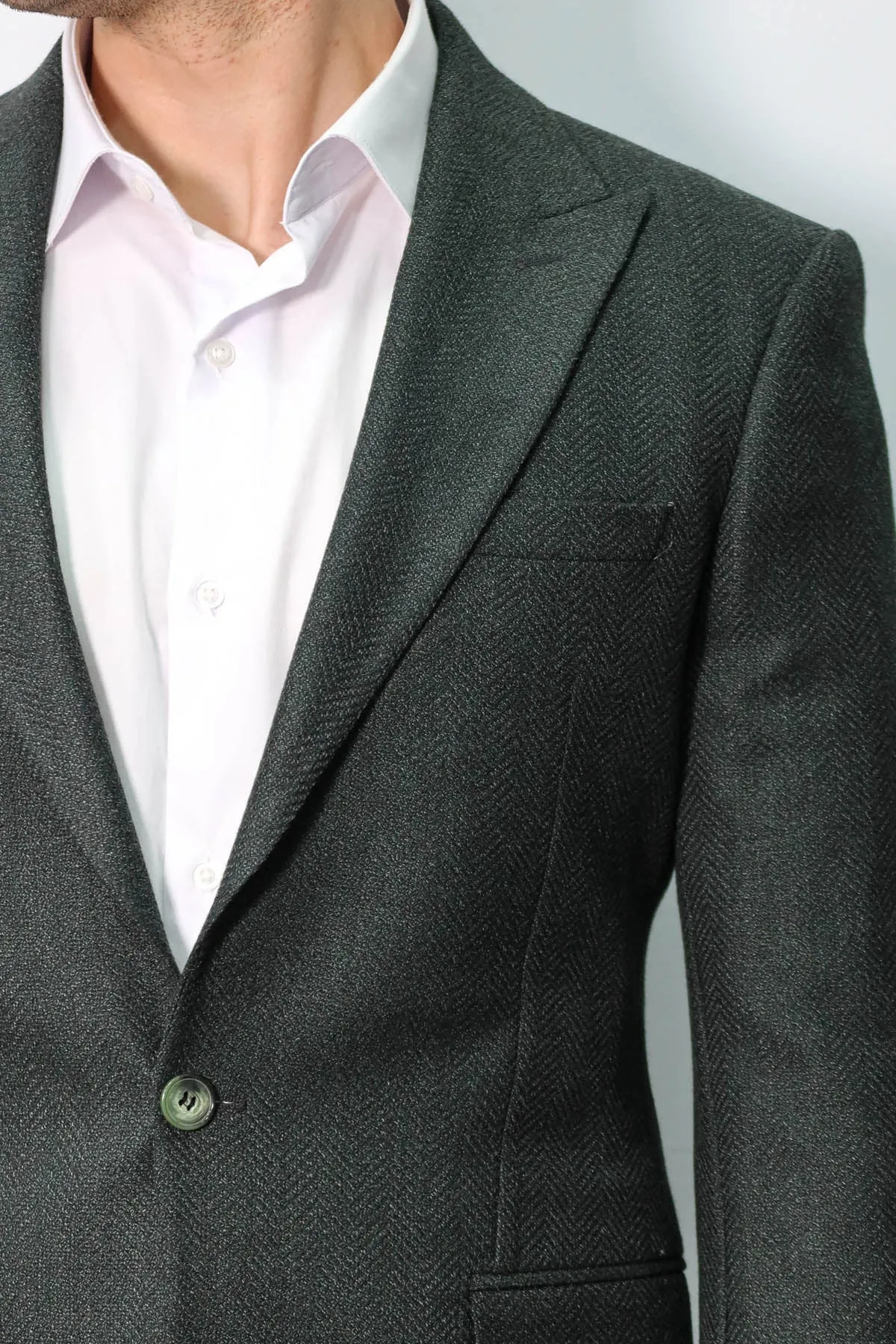 Slim Fit Patterned Dark Green Men Blazer - Wessi