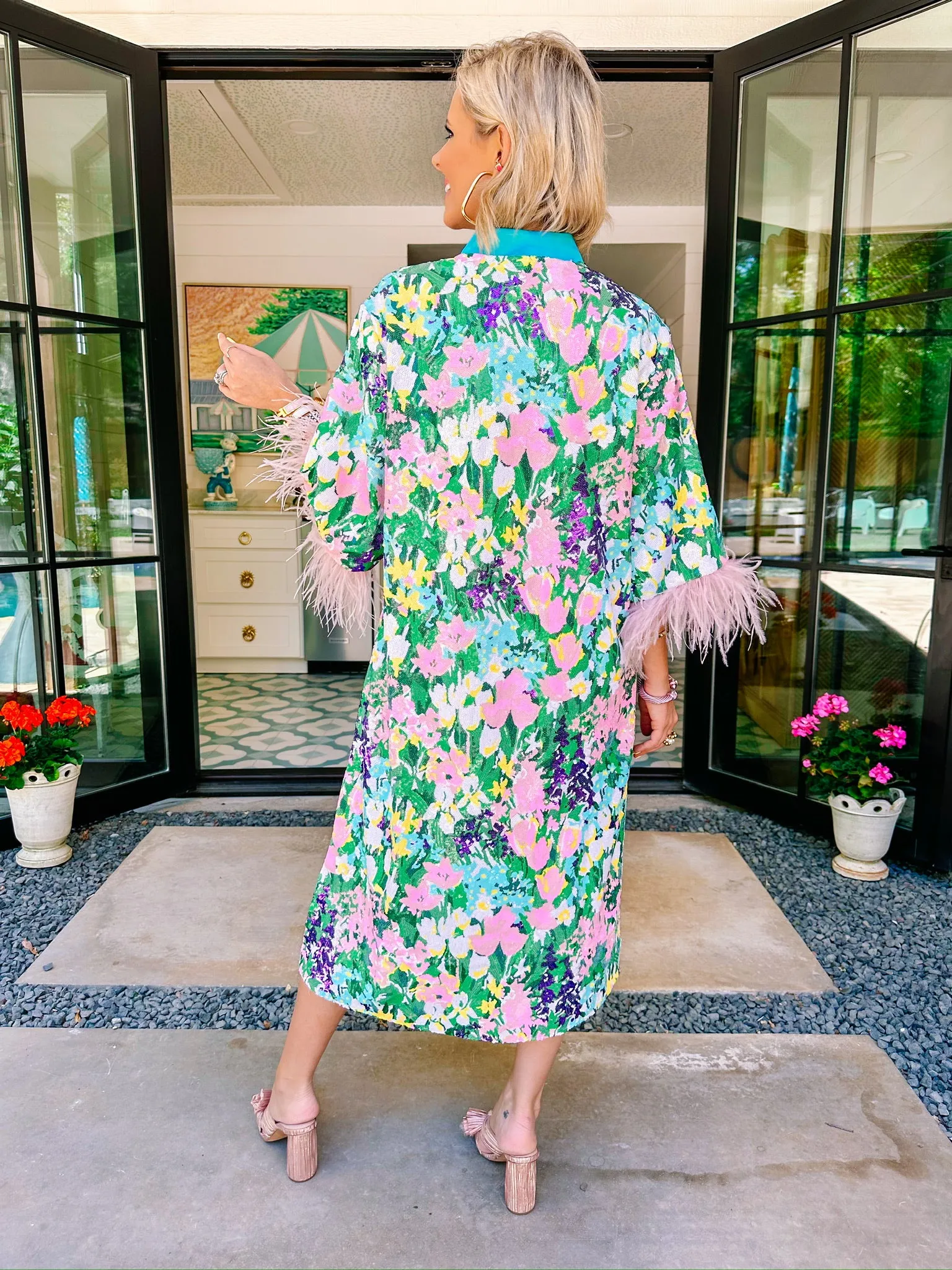 SPARKLING BLOSSOMS MIDI CAFTAN DRESS