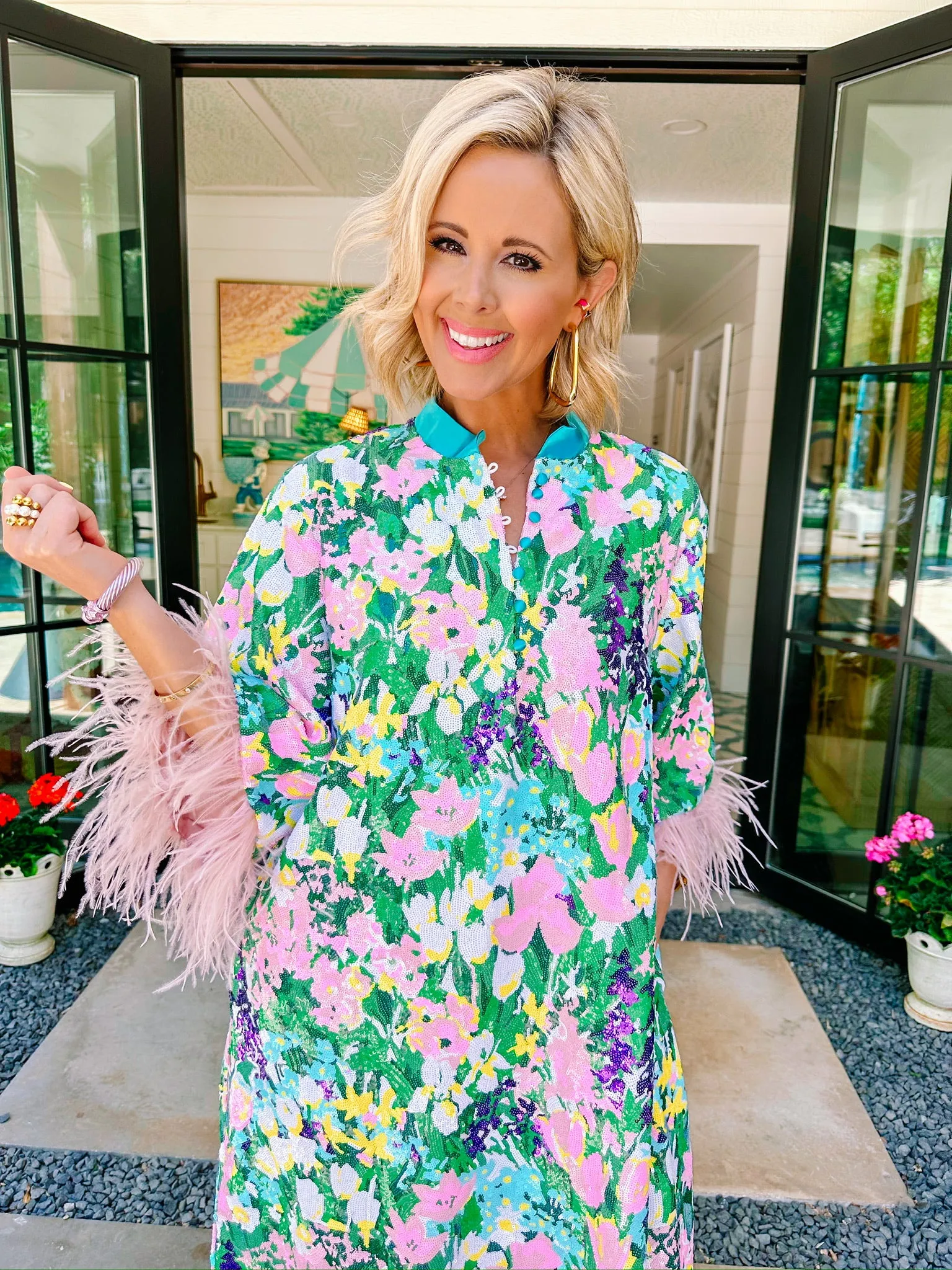 SPARKLING BLOSSOMS MIDI CAFTAN DRESS