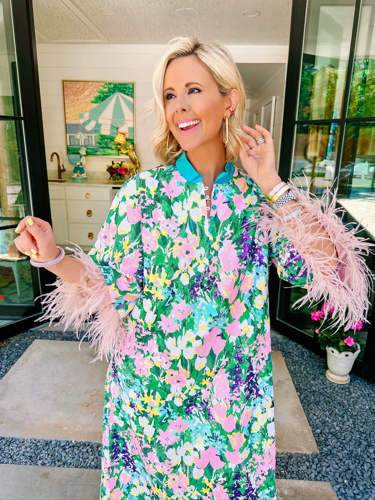 SPARKLING BLOSSOMS MIDI CAFTAN DRESS