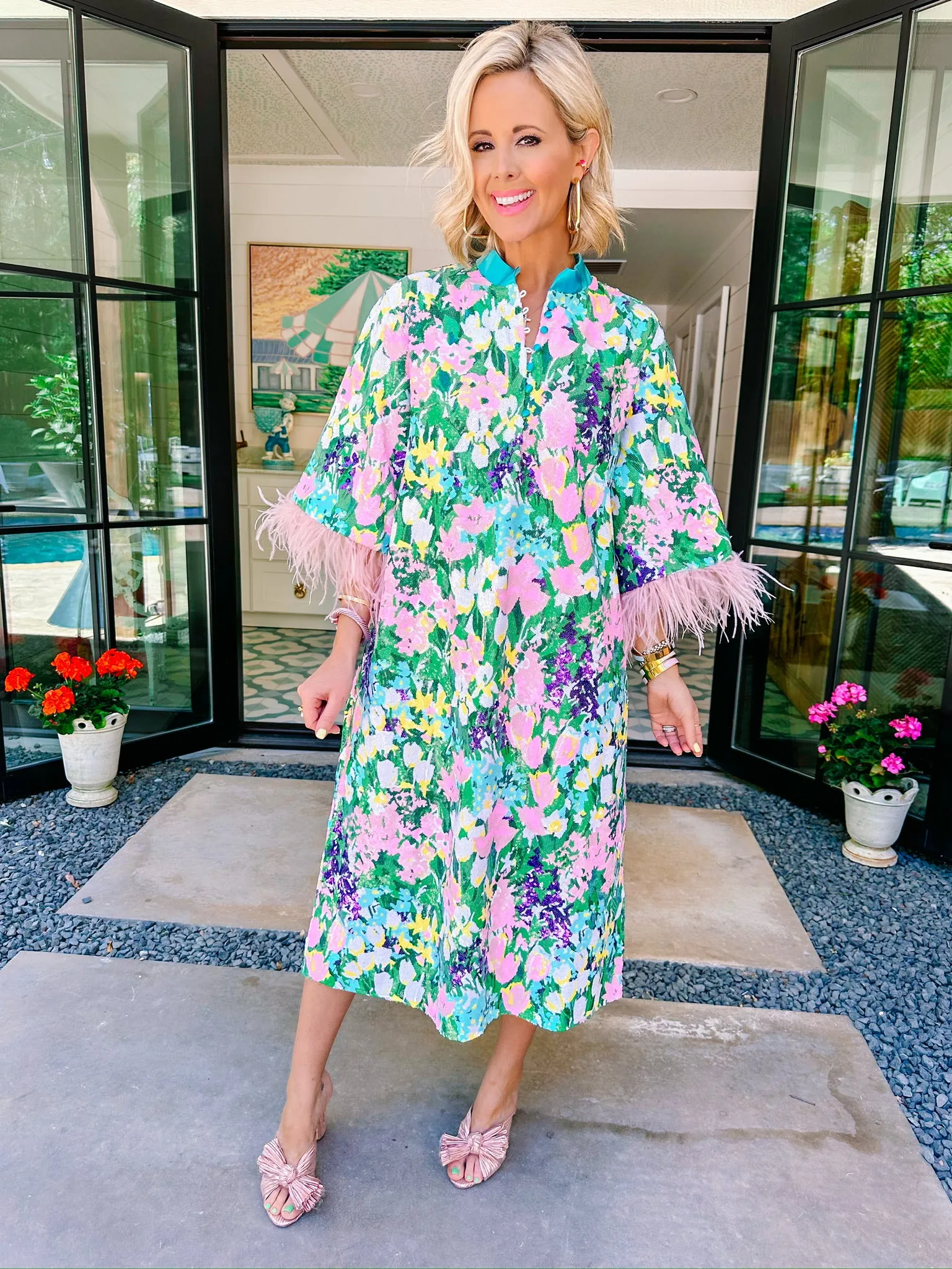 SPARKLING BLOSSOMS MIDI CAFTAN DRESS
