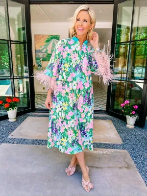 SPARKLING BLOSSOMS MIDI CAFTAN DRESS