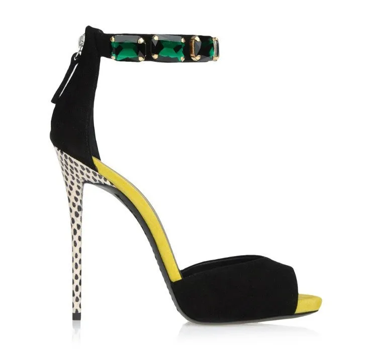 Sparkling Gemstone Peep-Toe High Heel Sandals