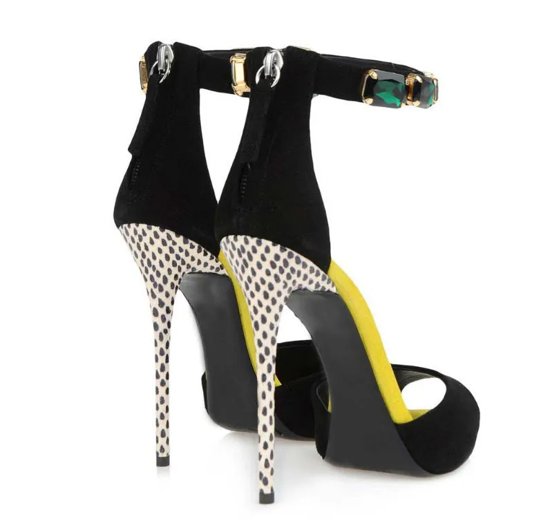Sparkling Gemstone Peep-Toe High Heel Sandals