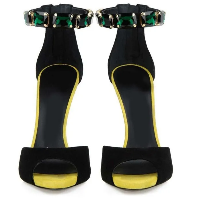 Sparkling Gemstone Peep-Toe High Heel Sandals