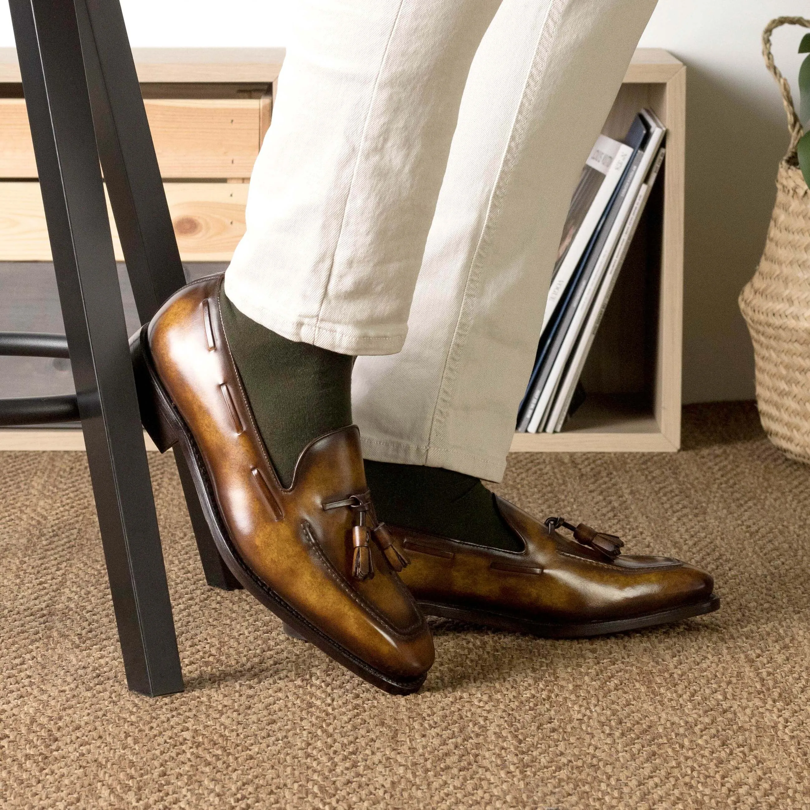The Capri – Cognac Patina Brown Tassel Loafers.
