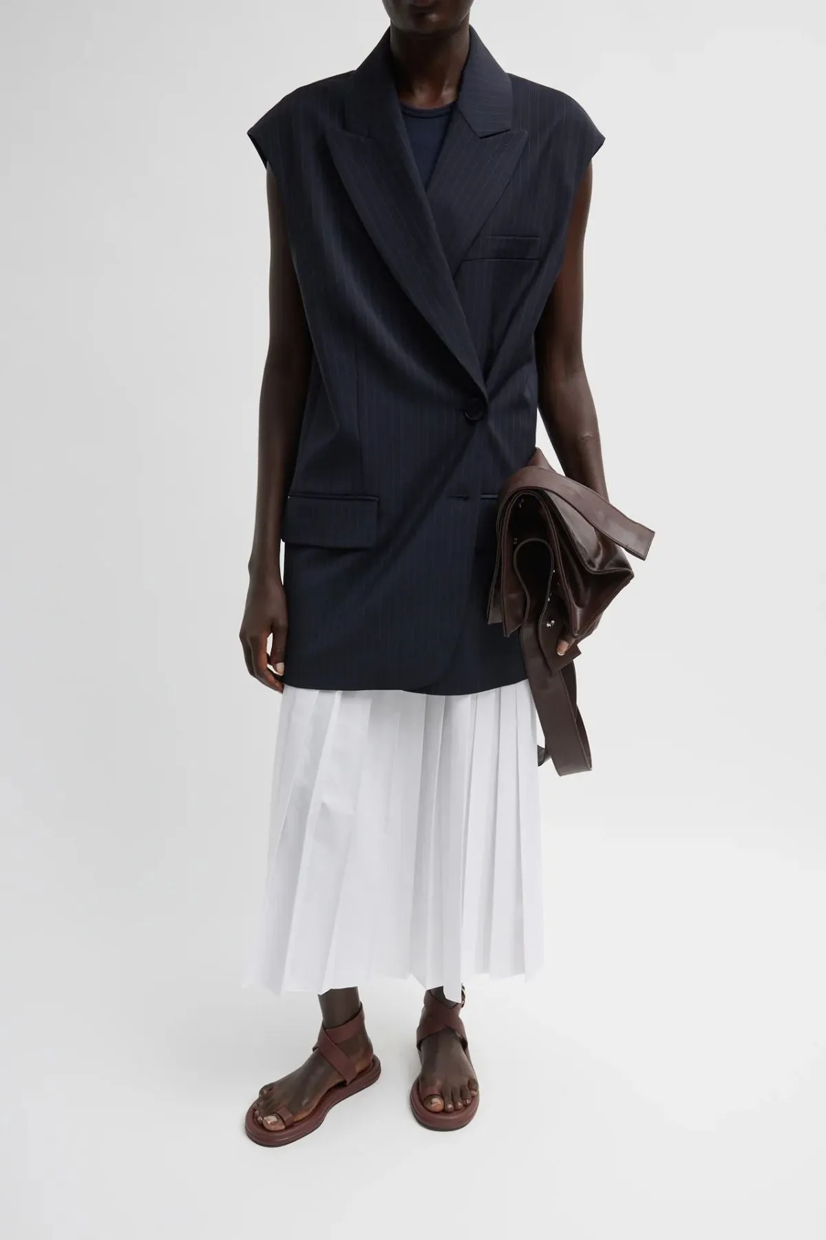 Tibi Nylon Pleated Pull On Skirt - White