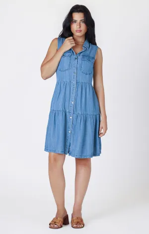 Tiered Utility Mini Dress - Medium Blue Wash