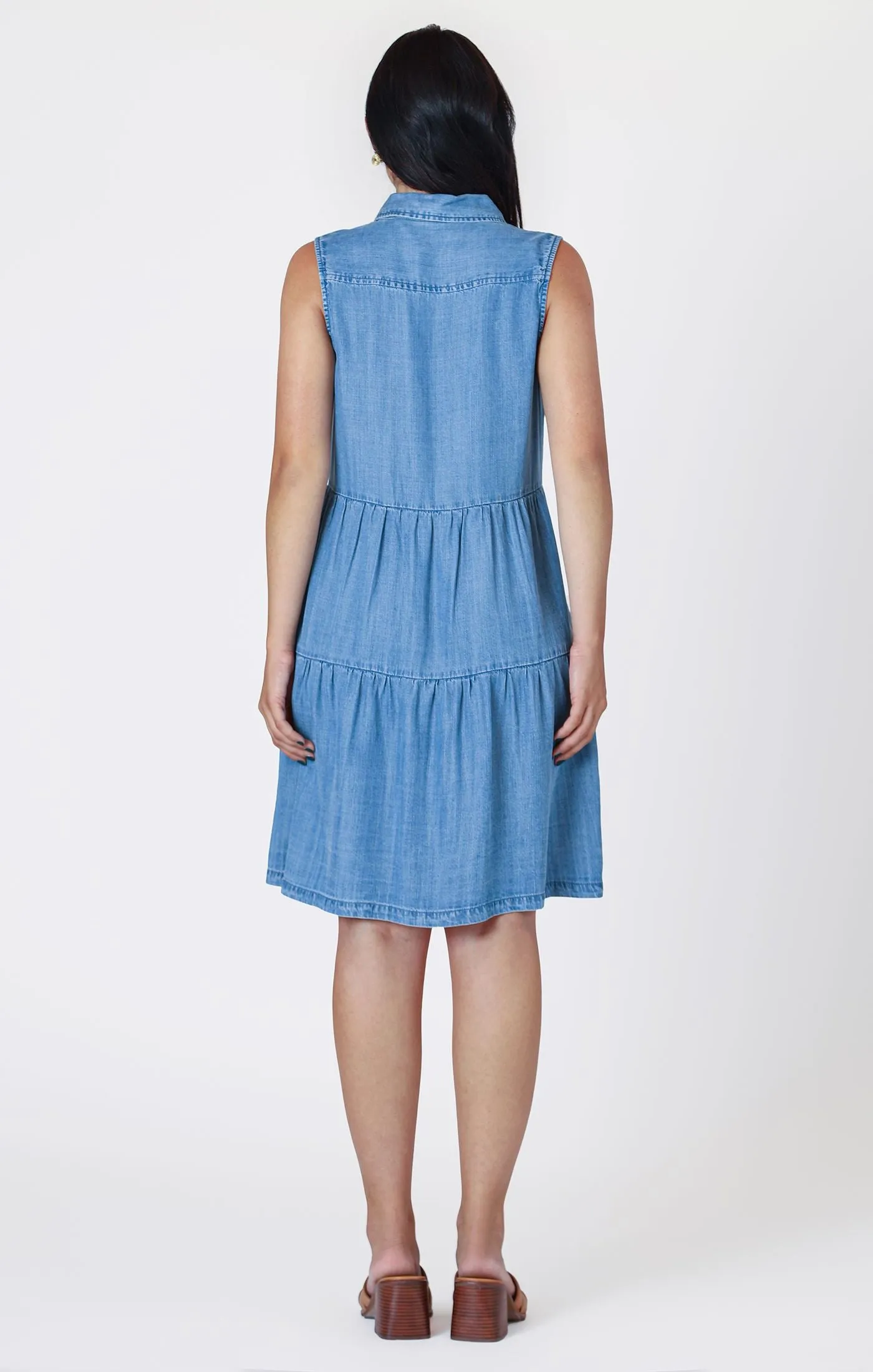 Tiered Utility Mini Dress - Medium Blue Wash