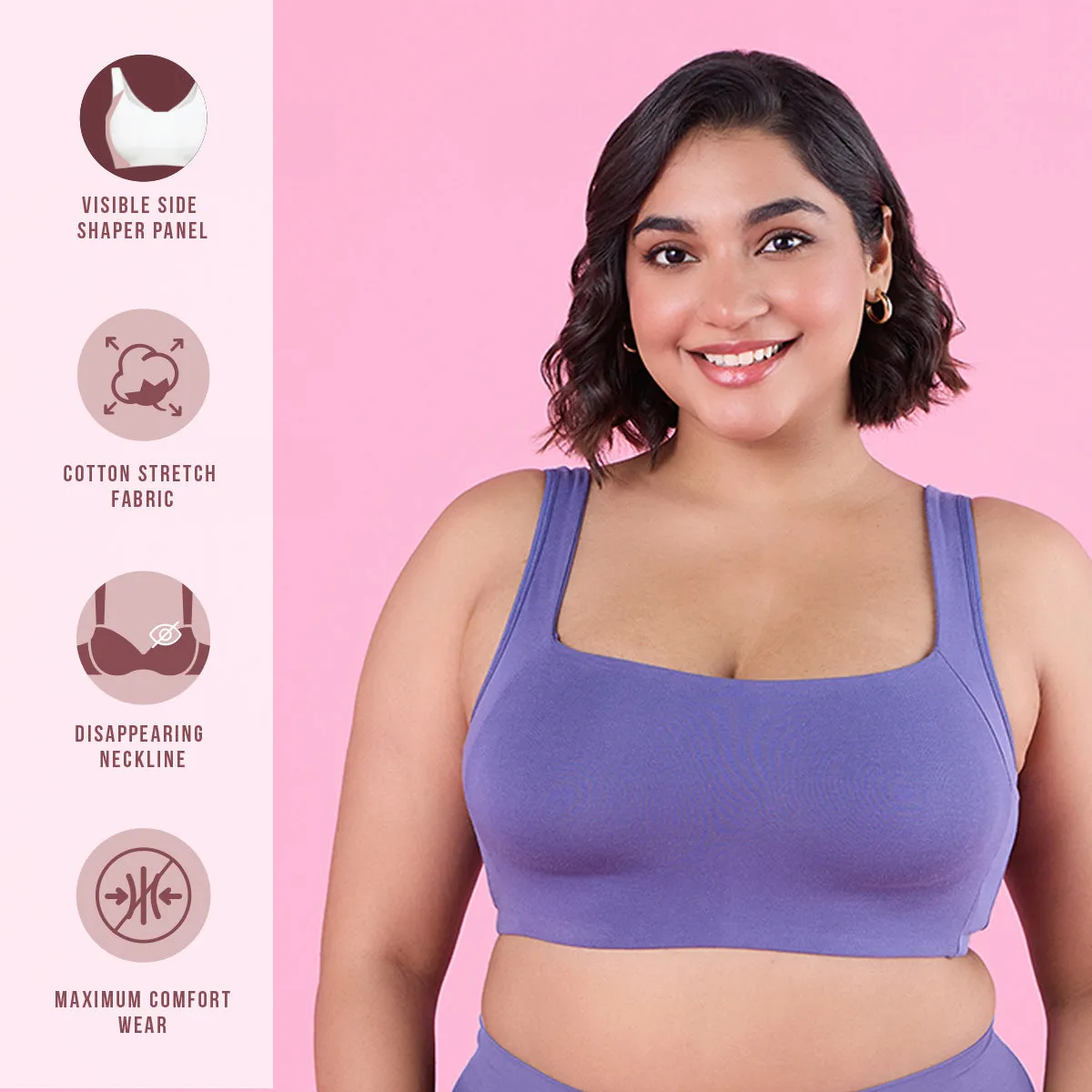 Trendy Square Neckline Slip on Bra with full coverage-NYB158-D Purple