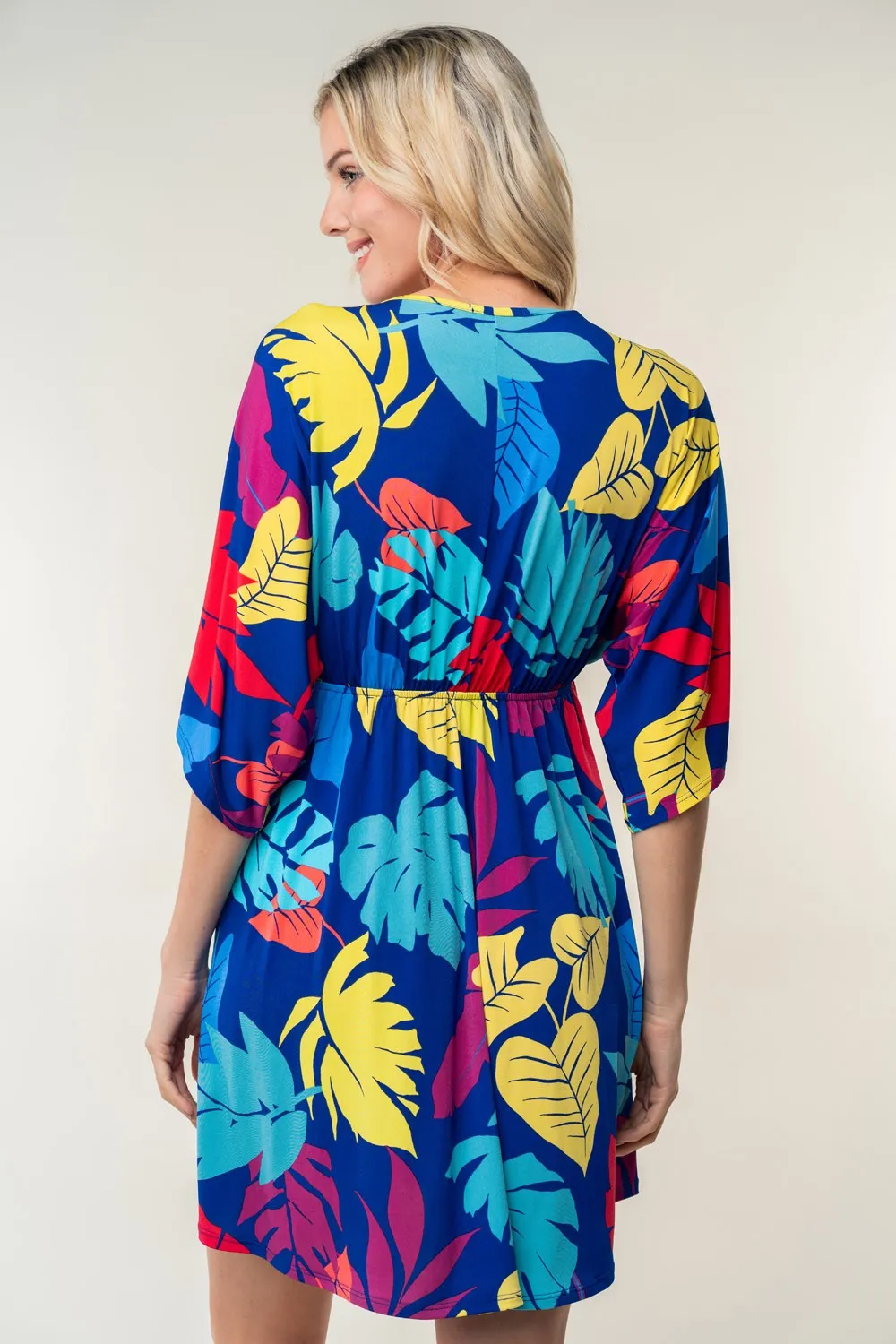 Tropical Flower Printed V-Neck Mini Dress