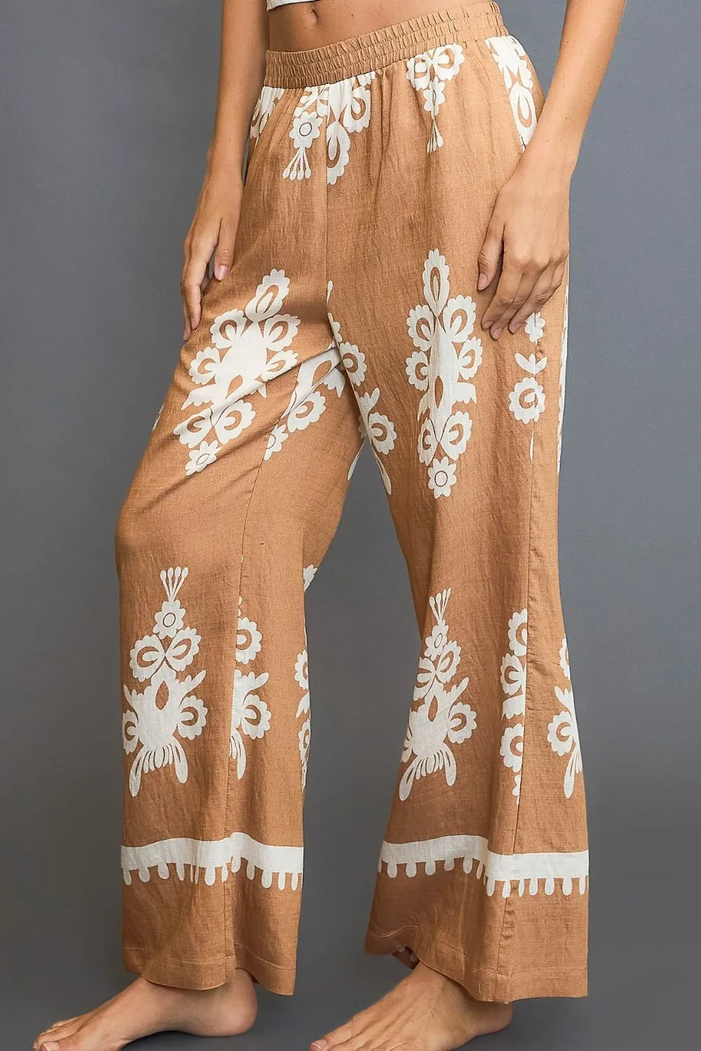Umgee Border Print Wide Leg Pants