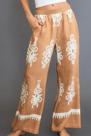 Umgee Border Print Wide Leg Pants