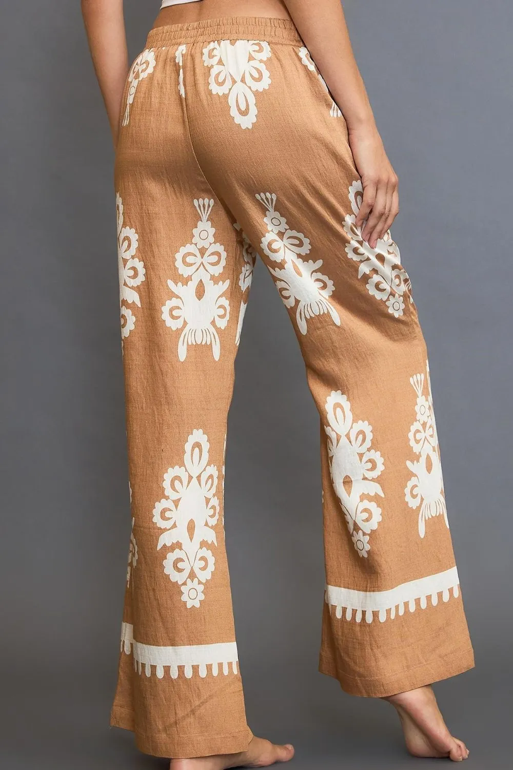 Umgee Border Print Wide Leg Pants