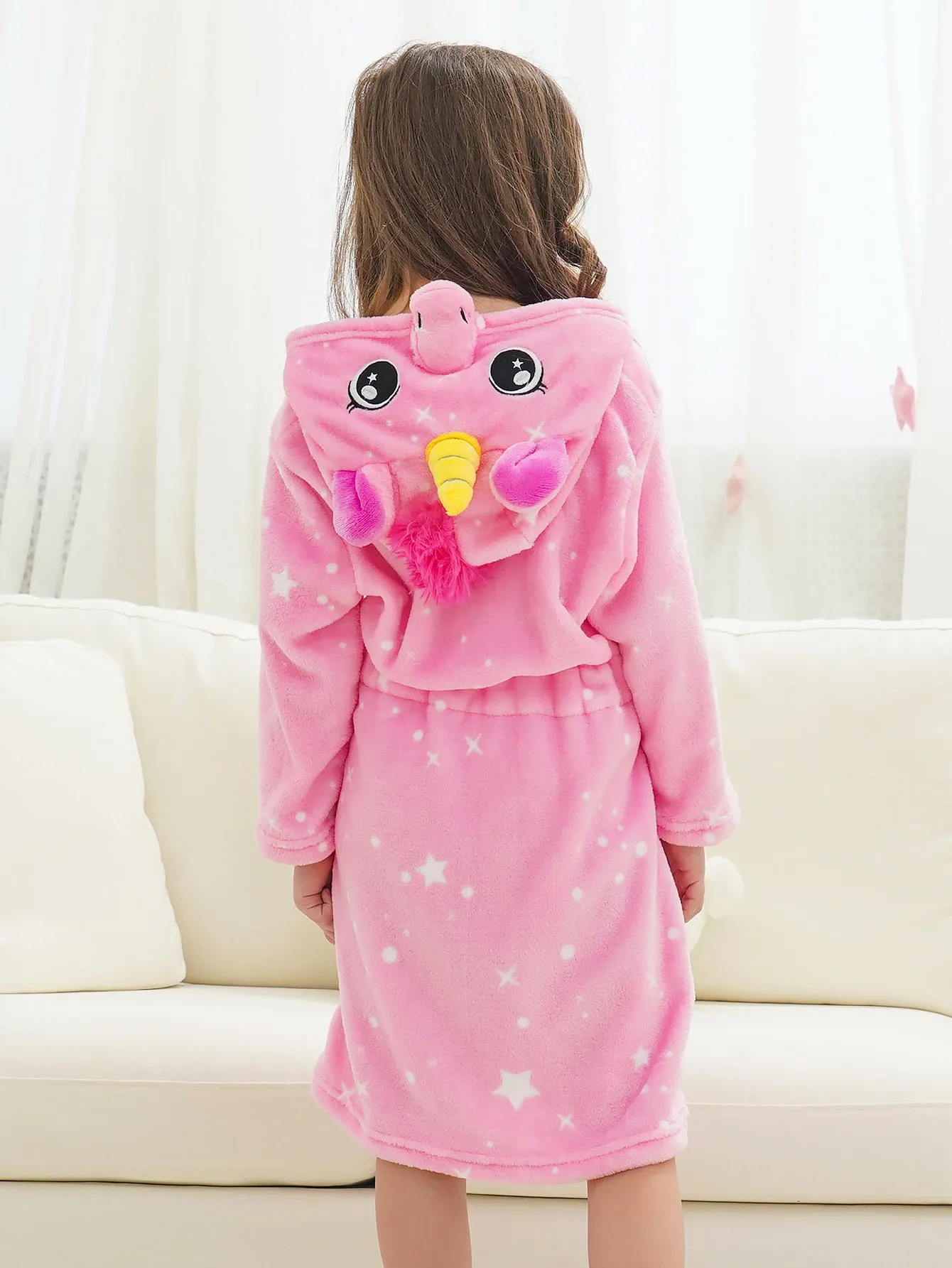 Unicorn Girls Robes Pajamas Pink Soft Hooded Bathrobe Sleepwear Matching Slippers For Girls - Doctor Unicorn