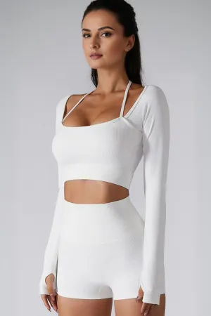 Urban Luxe Strappy Knitted Crop Top - White