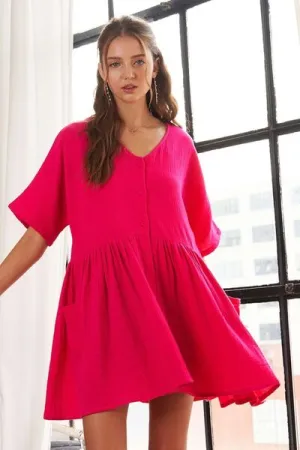 V-Neck Half Sleeve Dress with Pockets
