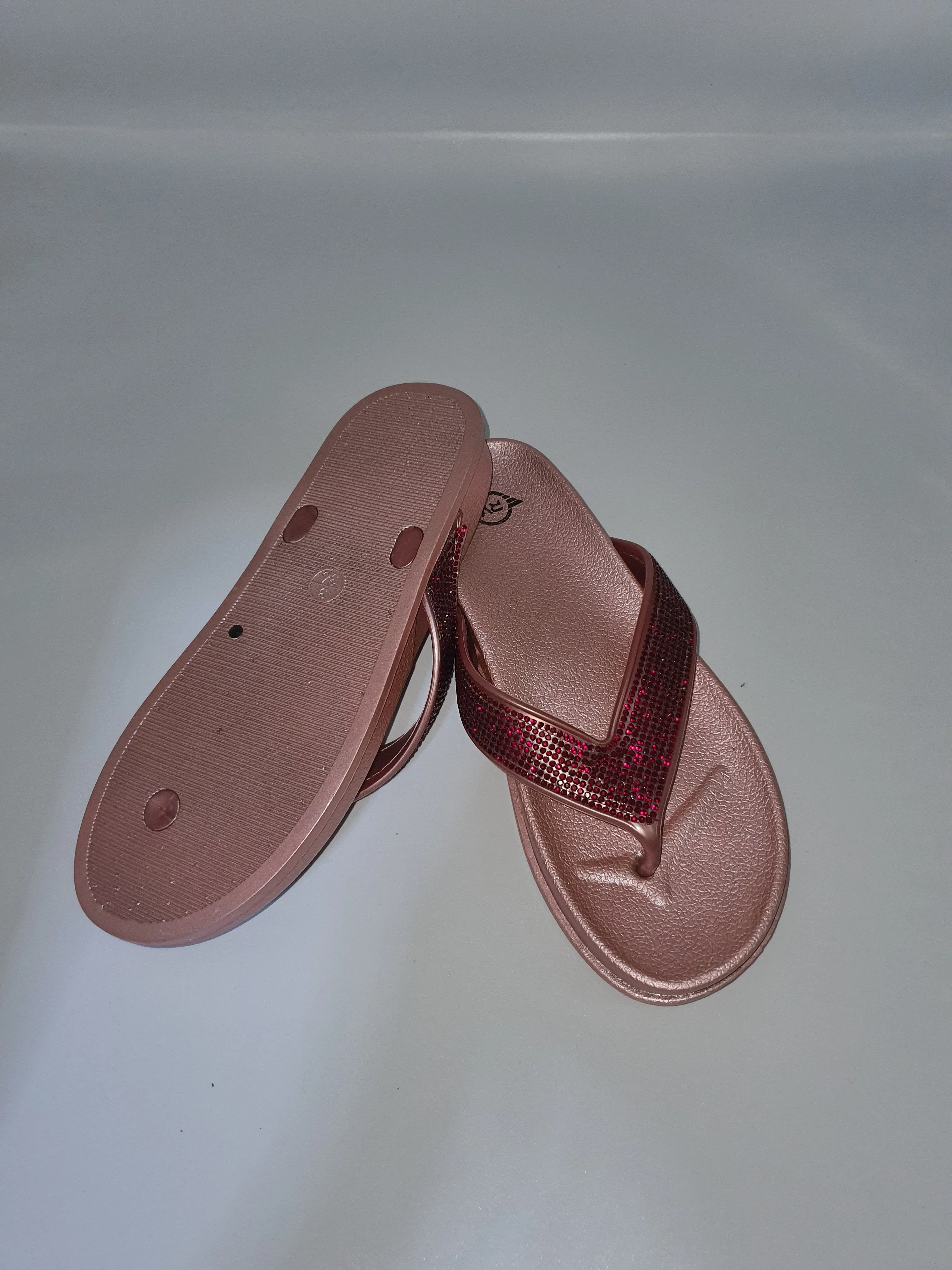 V Strap Old Rose Rhinestone Jelly Sandals