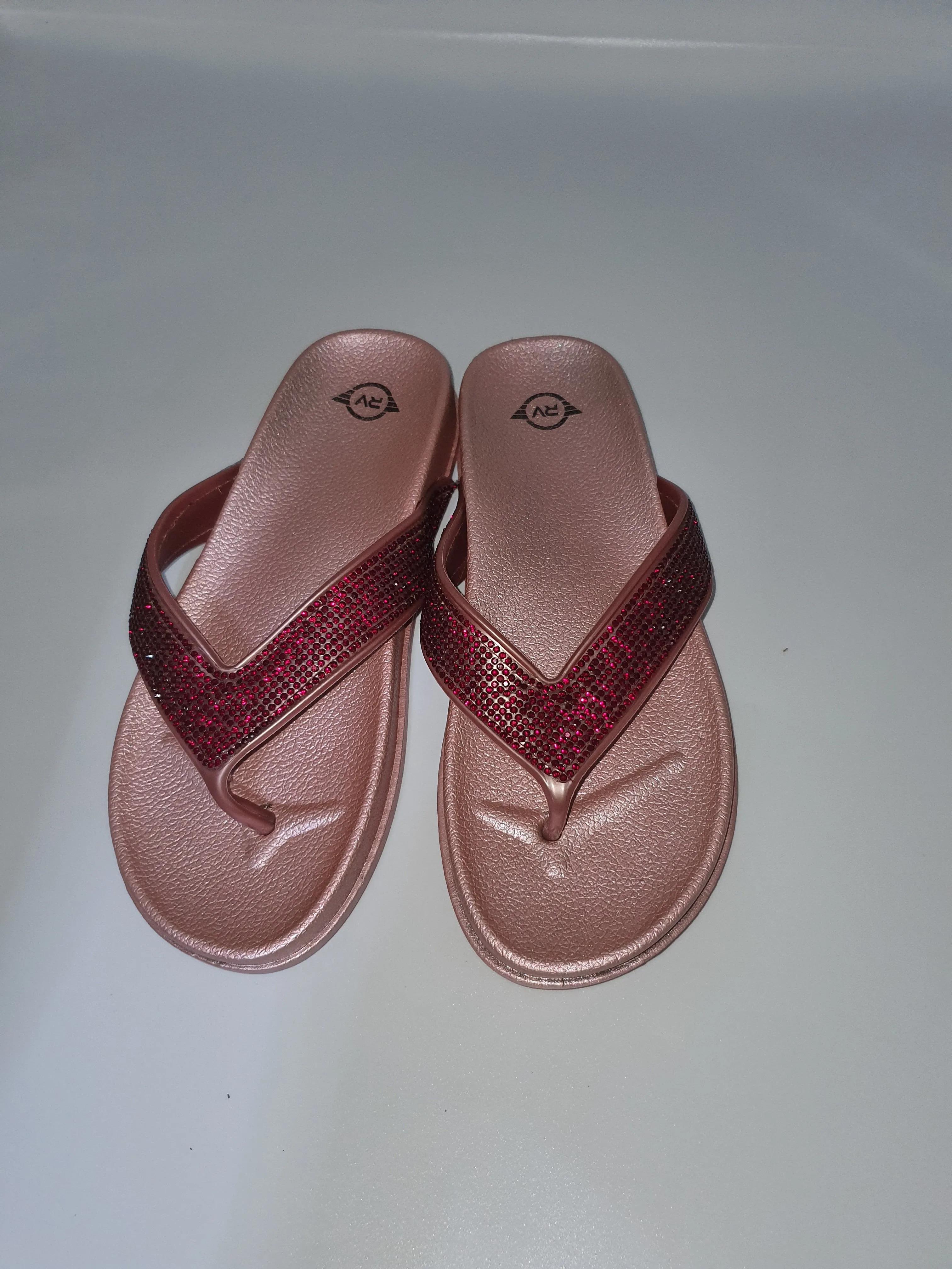 V Strap Old Rose Rhinestone Jelly Sandals