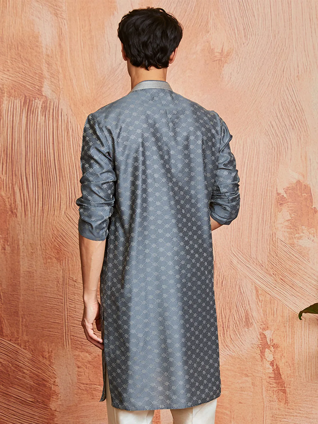 VASTRAMAY Men's Steel Silk Blend Kurta