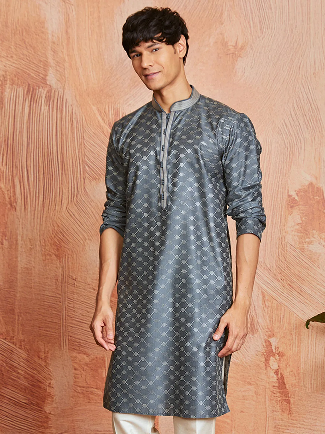 VASTRAMAY Men's Steel Silk Blend Kurta