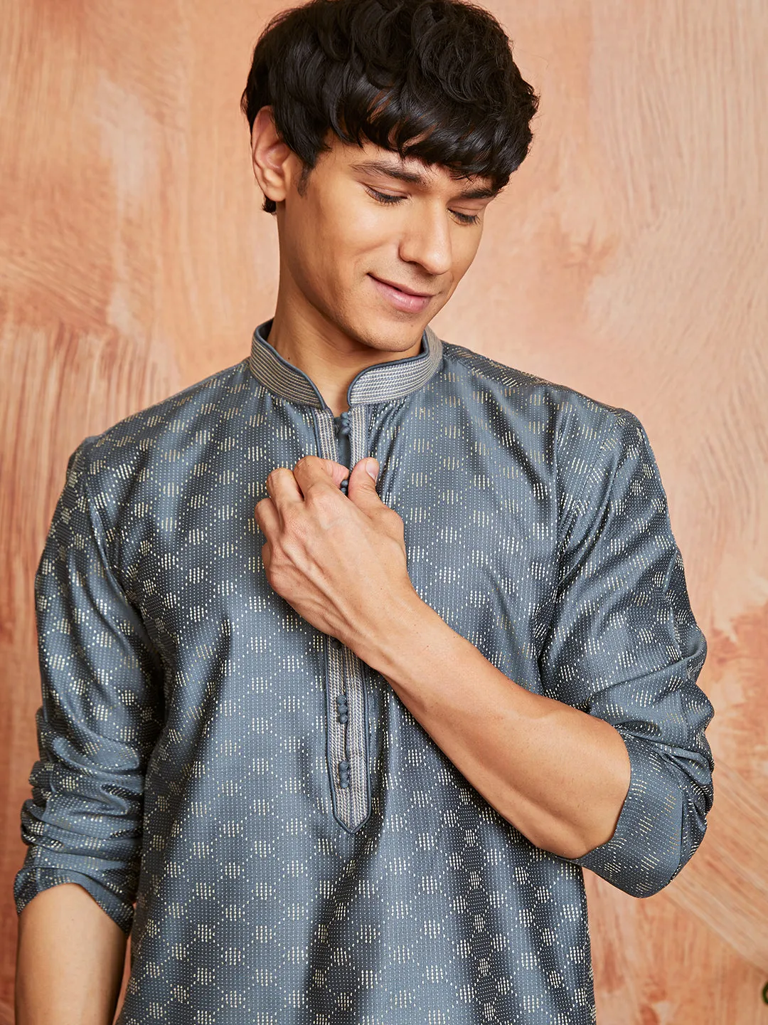 VASTRAMAY Men's Steel Silk Blend Kurta