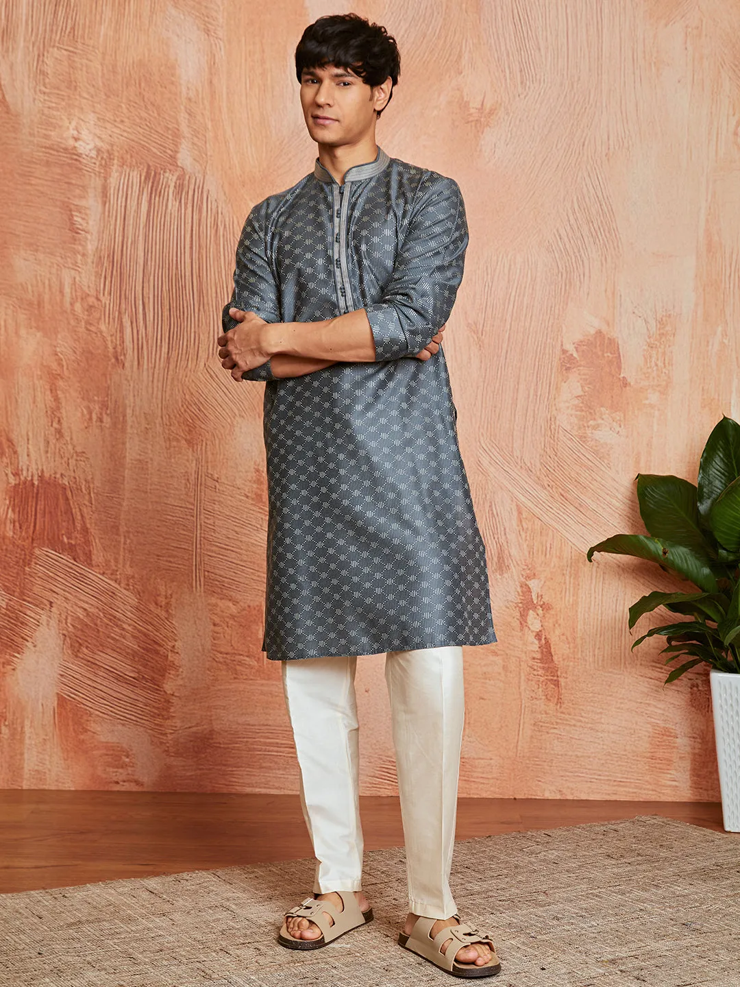 VASTRAMAY Men's Steel Silk Blend Kurta
