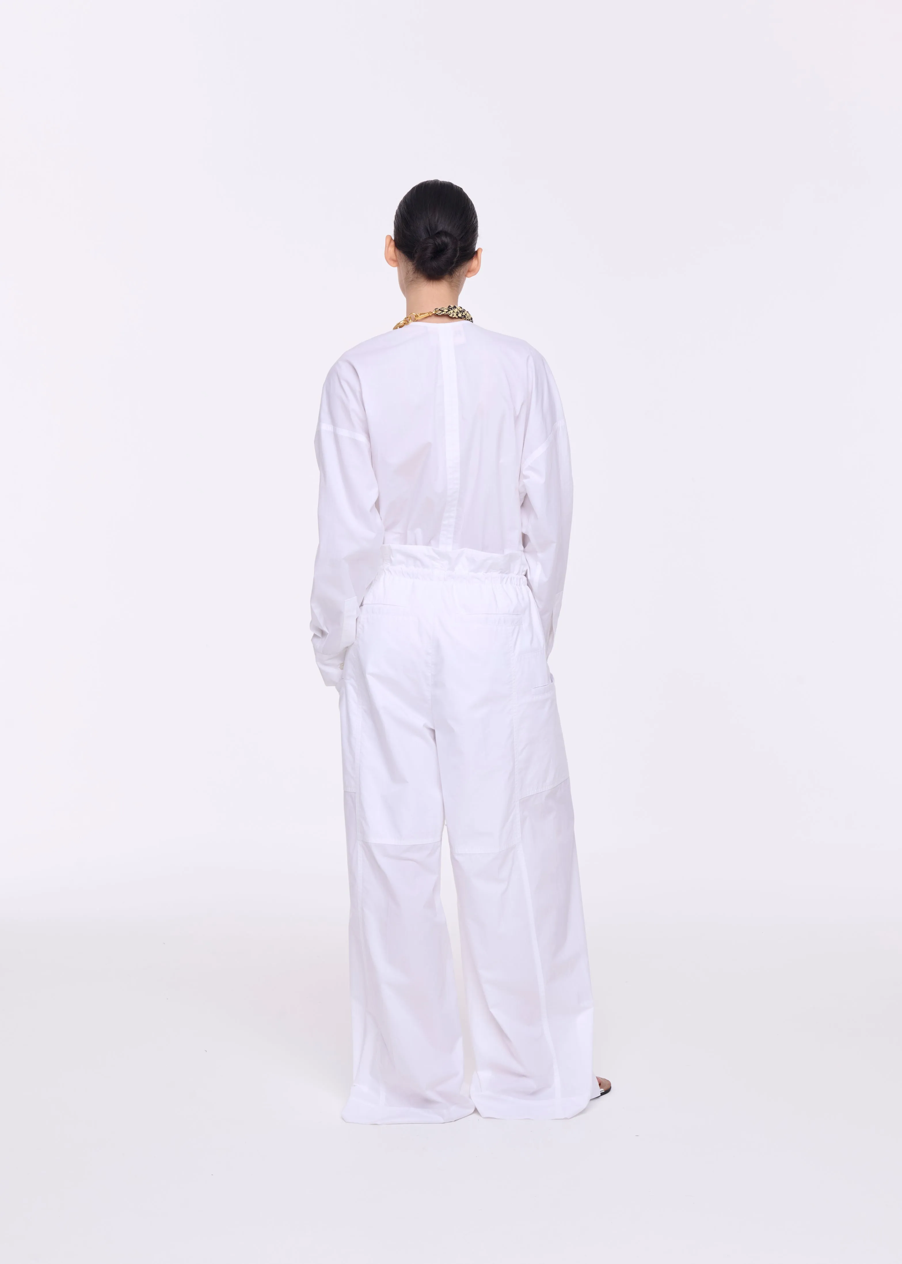 WHITE COTTON DRAWSTRING TROUSERS