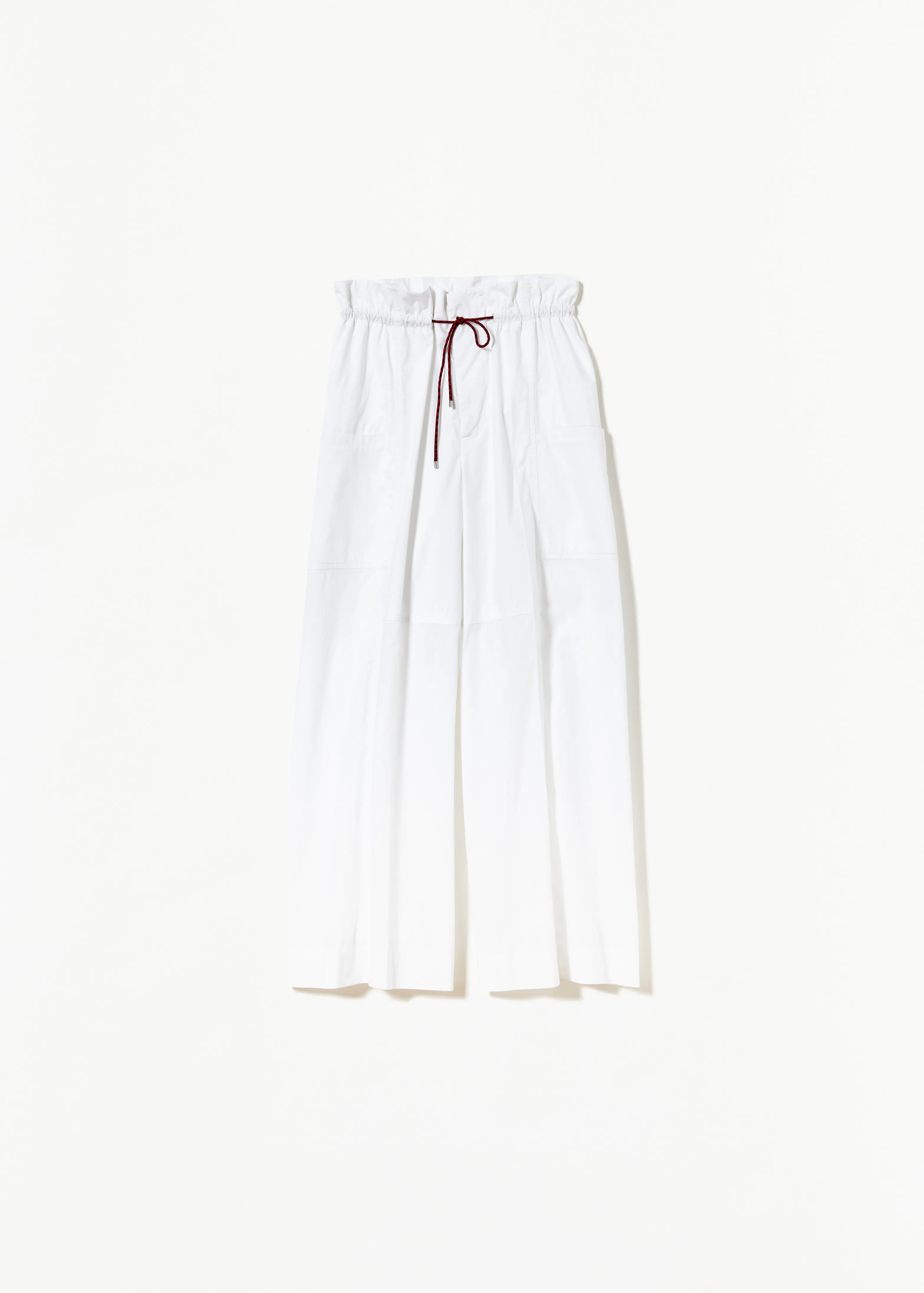 WHITE COTTON DRAWSTRING TROUSERS