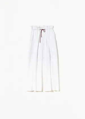WHITE COTTON DRAWSTRING TROUSERS