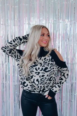 Wild Cat Cold Shoulder Sweater - Black