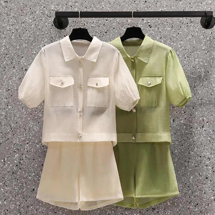 Women's 2-Piece Puff Sleeve Top and Shorts Set