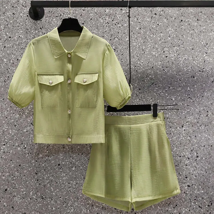 Women's 2-Piece Puff Sleeve Top and Shorts Set
