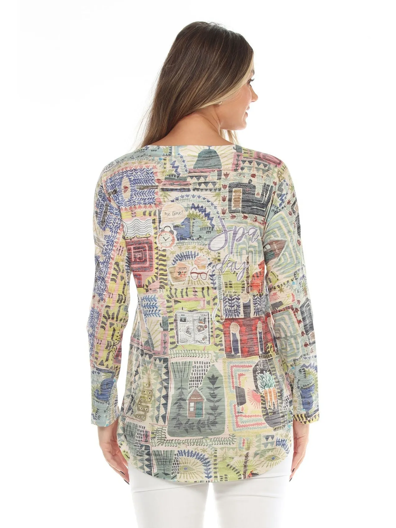 Women's Long Sleeve V Neck Top - Burnout