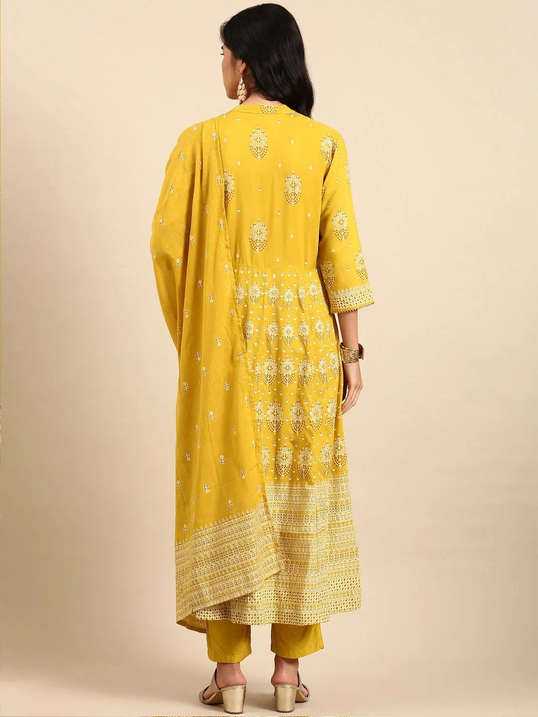 Women's Mustard Printed Kurta Set