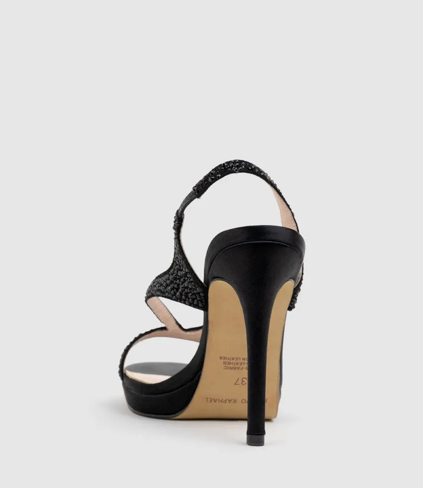 WONDER110 Jewelled Platform Sandal in Black Satin