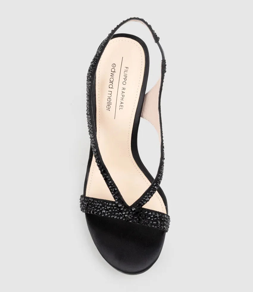 WONDER110 Jewelled Platform Sandal in Black Satin