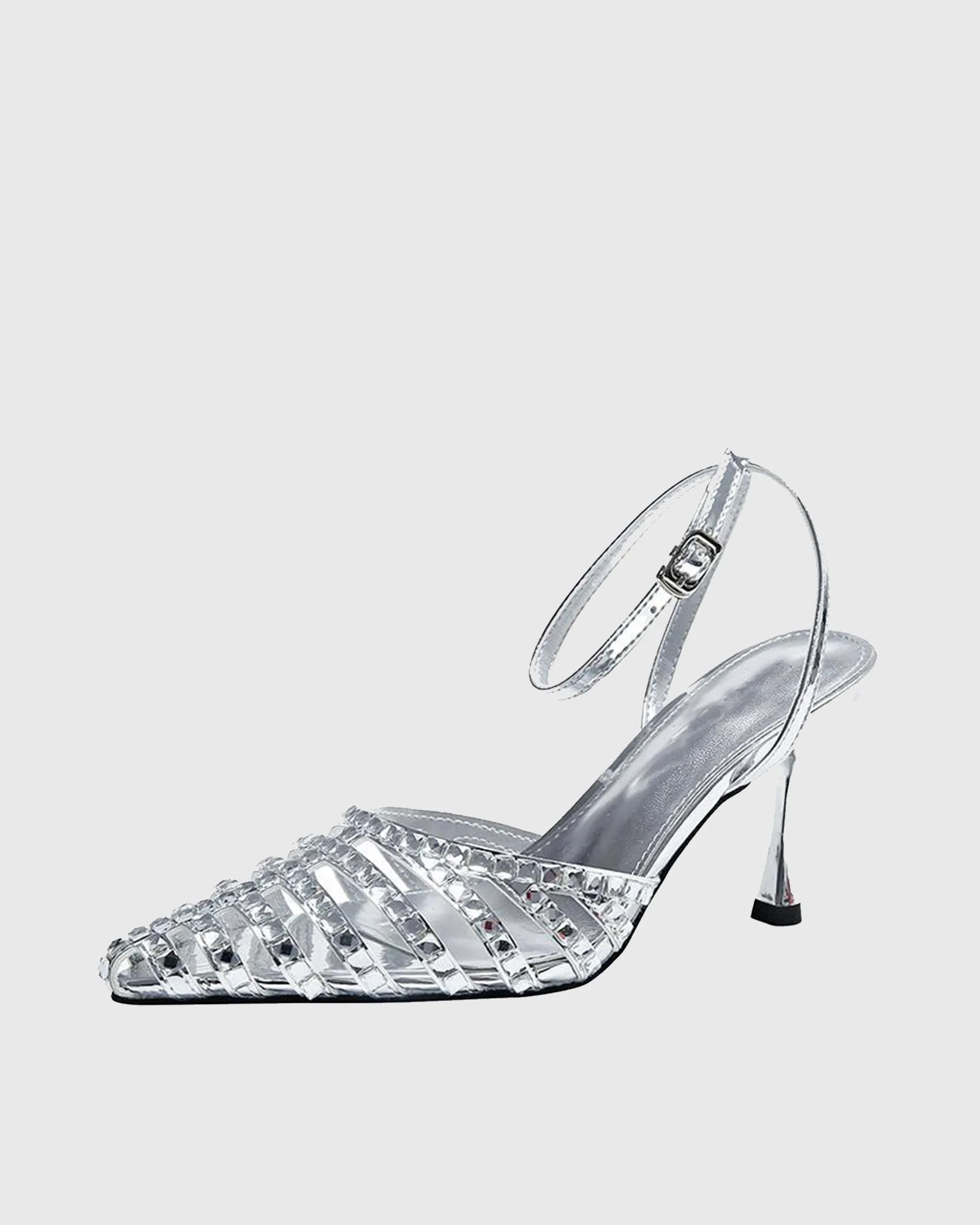 Yasma Cutout Rhinestone Strap Sandals In Silver